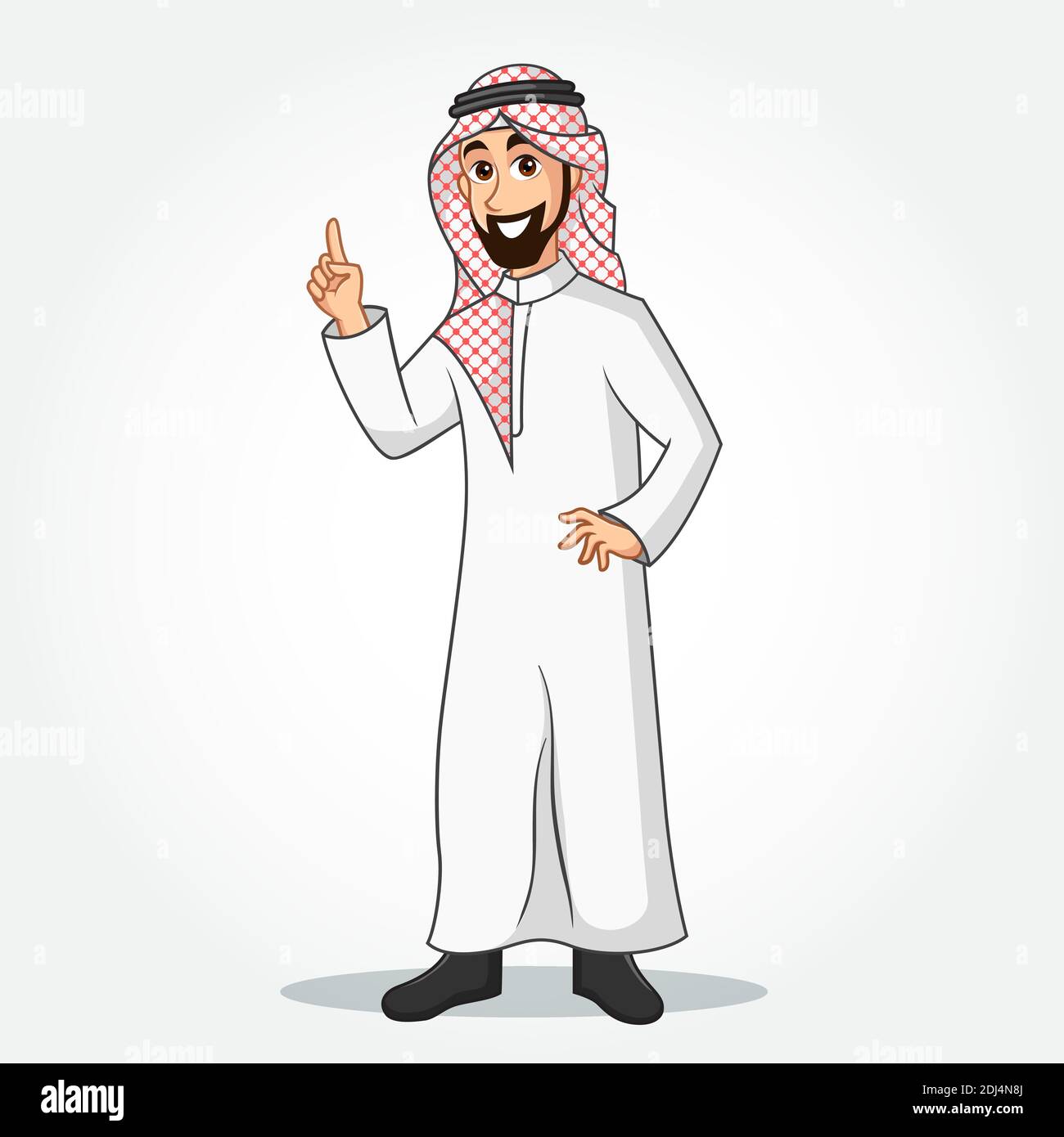 Personaje de dibujos animados de hombre de negocios árabe en ropa  tradicional apuntando hacia arriba índice gesto de dedo para copiar espacio  aislado sobre fondo blanco Imagen Vector de stock - Alamy