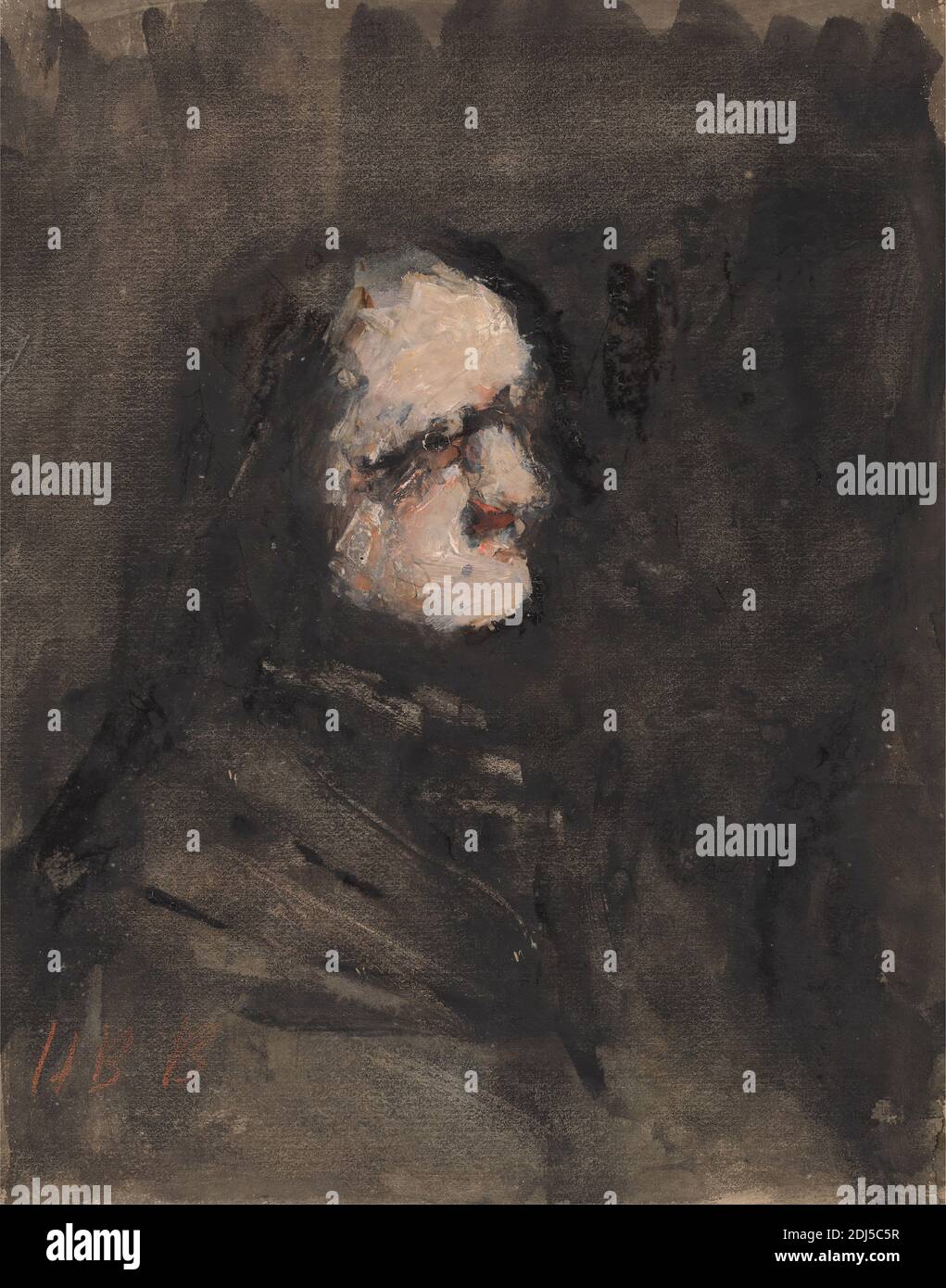 Amouk, después de Goya, Hércules Brabazon Brabazon, 1821–1906, Británico, después de Francisco Goya, 1746–1828, Español, sin fecha, acuarela y gouache sobre papel mediano, ligeramente texturizado, de color crema montado sobre papel moderadamente grueso, de textura moderada, de hoja beige, Soporte: 7 15/16 x 6 1/4 pulgadas (20.1 x 15.8 cm) y Hoja: 7 13/16 x 6 1/8 pulgadas (19.8 x 15.6 cm), oscuro, hombre, retrato, perfil (figura Foto de stock