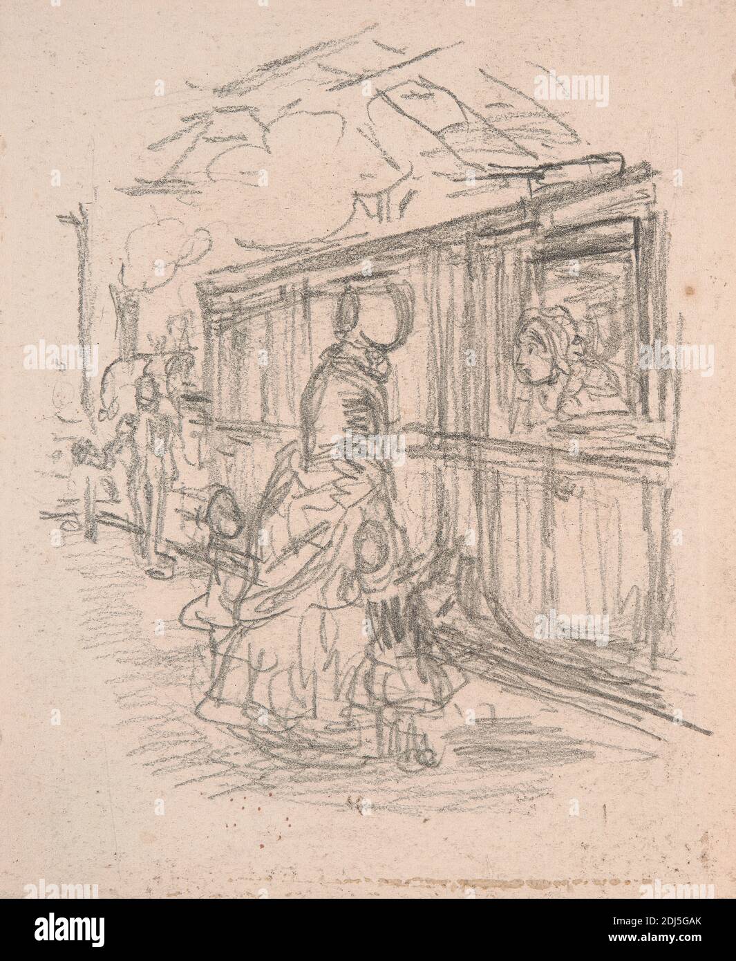Subir a bordo de un tren, John Leech, 1817–1864, británico, sin fecha, grafito y acuarela sobre papel de paloma crema moderadamente grueso, moderadamente texturizado, Hoja: 3 7/8 × 3 1/8 pulgadas (9.8 × 7.9 cm Foto de stock