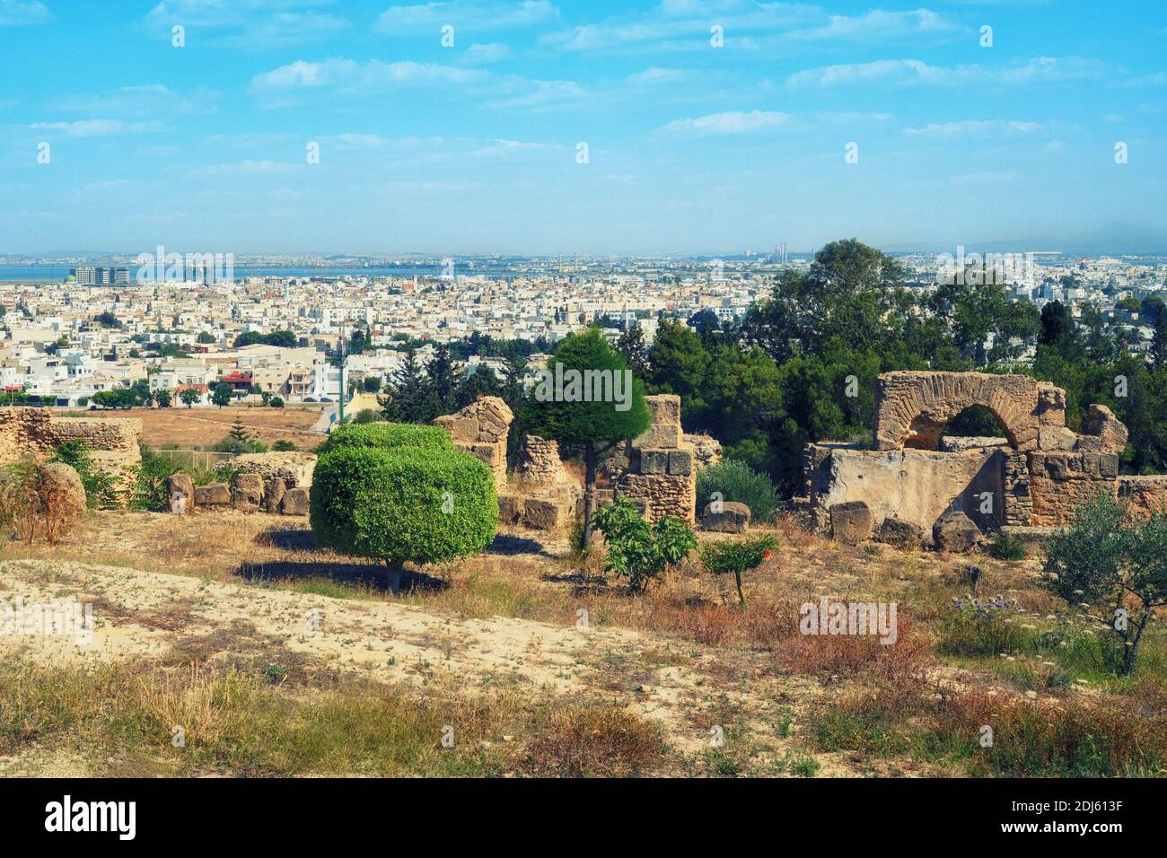 Excavaciones de las ruinas de edificios romanos en África. Después de la destrucción de Cartago por los romanos durante las guerras púnicas, la Túnez moderna Foto de stock