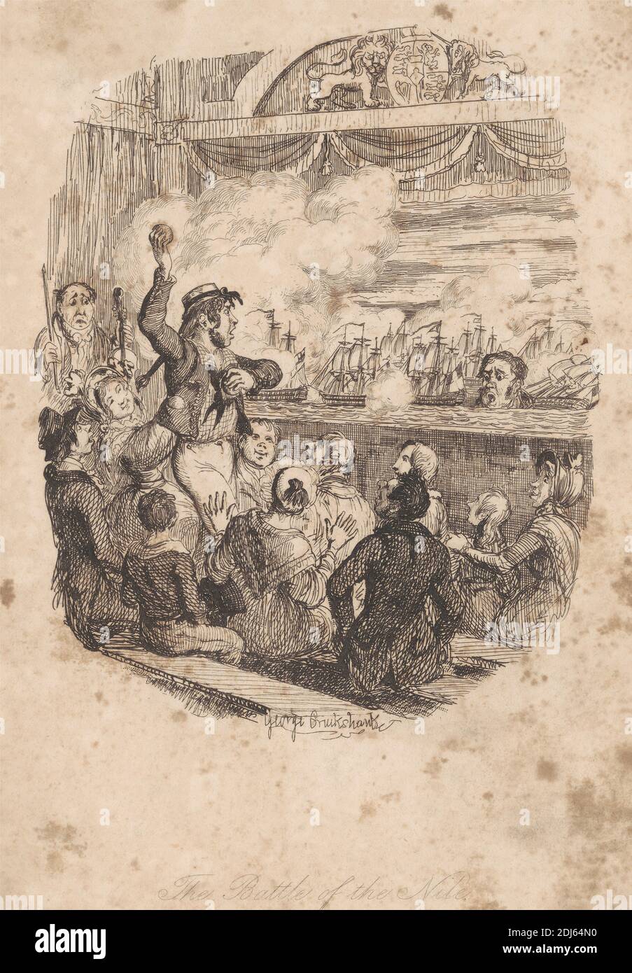 The Battle of the Nile, impresión hecha por George Cruikshank, 1792–1878, británico, sin fecha, grabado en papel de move de color crema, de textura media y ligeramente texturizada Foto de stock