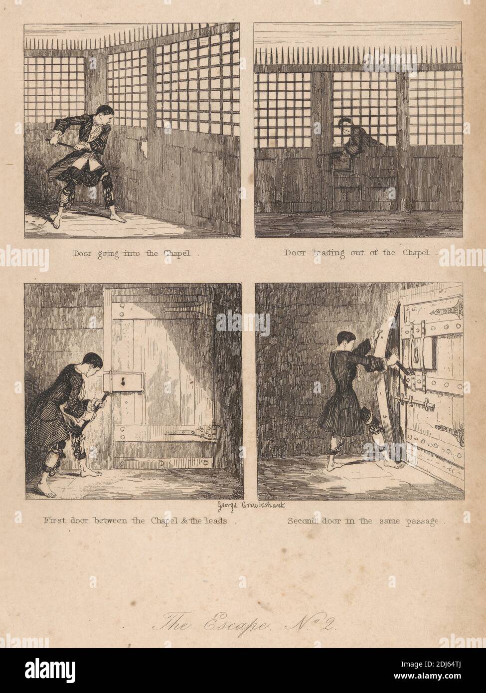The Escape, no. 2, impresión hecha por George Cruikshank, 1792–1878, británico, sin fecha, grabado en papel de move de color crema, de textura media Foto de stock