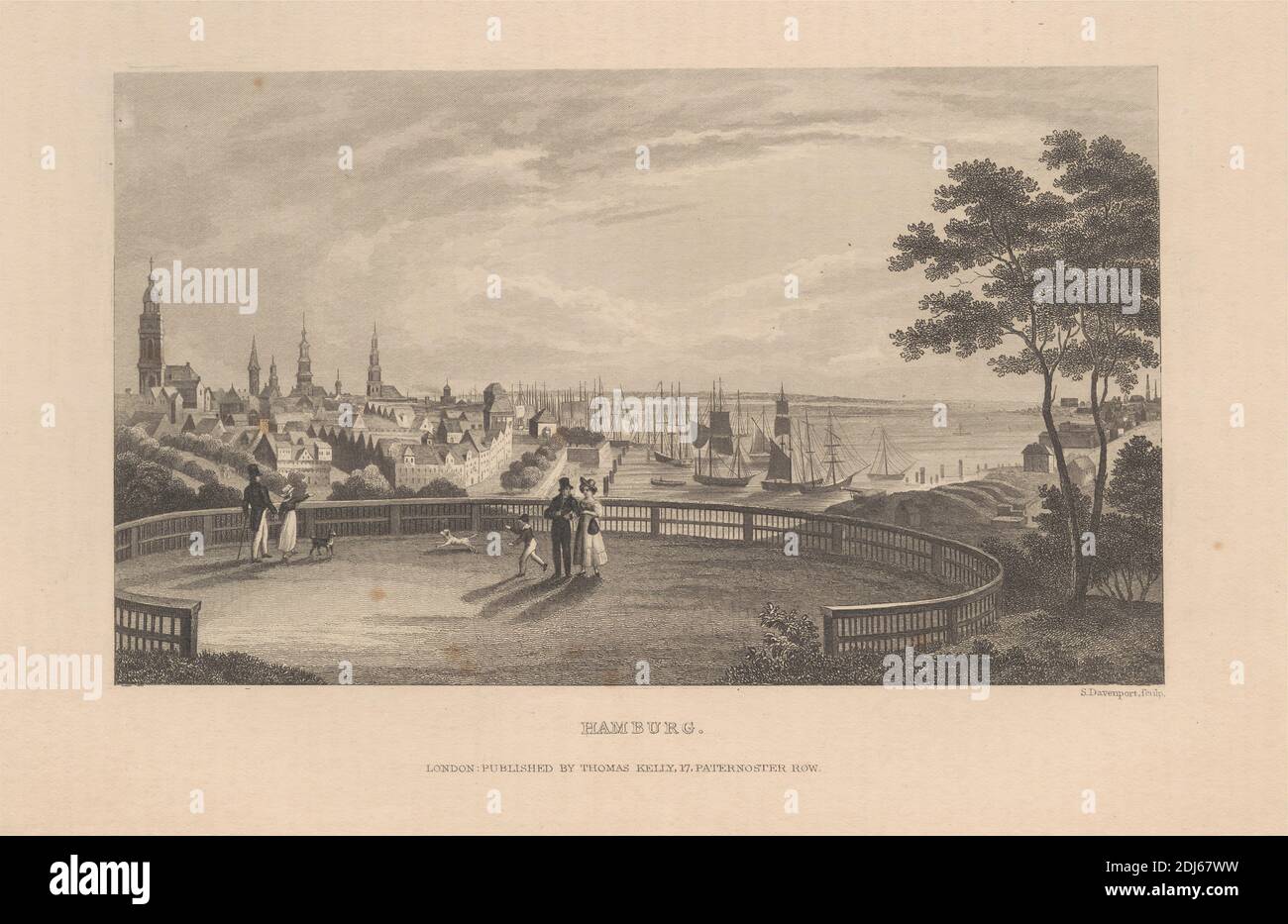 Hamburgo, impresión hecha por Samuel Davenport, 1783–1867, británico, sin fecha, línea de grabado en medio, ligeramente texturado, papel de paloma crema Foto de stock