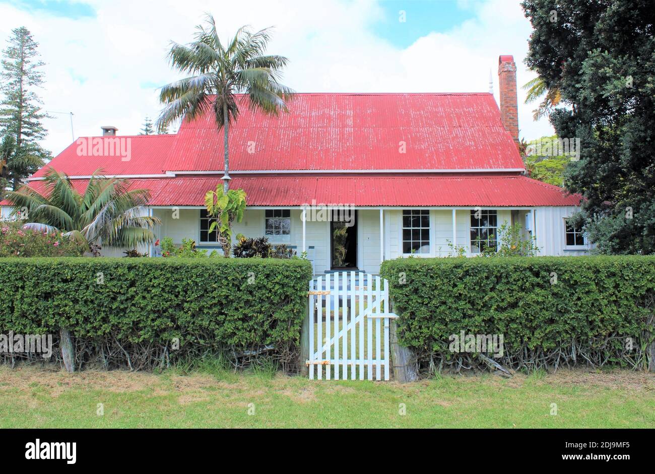 Norfolk Island, Old Bailey Homestead (trasero), Pitcairn Settlers Village. Motín de la casa de los descendientes de Bounty en la isla Norfolk. Foto de stock