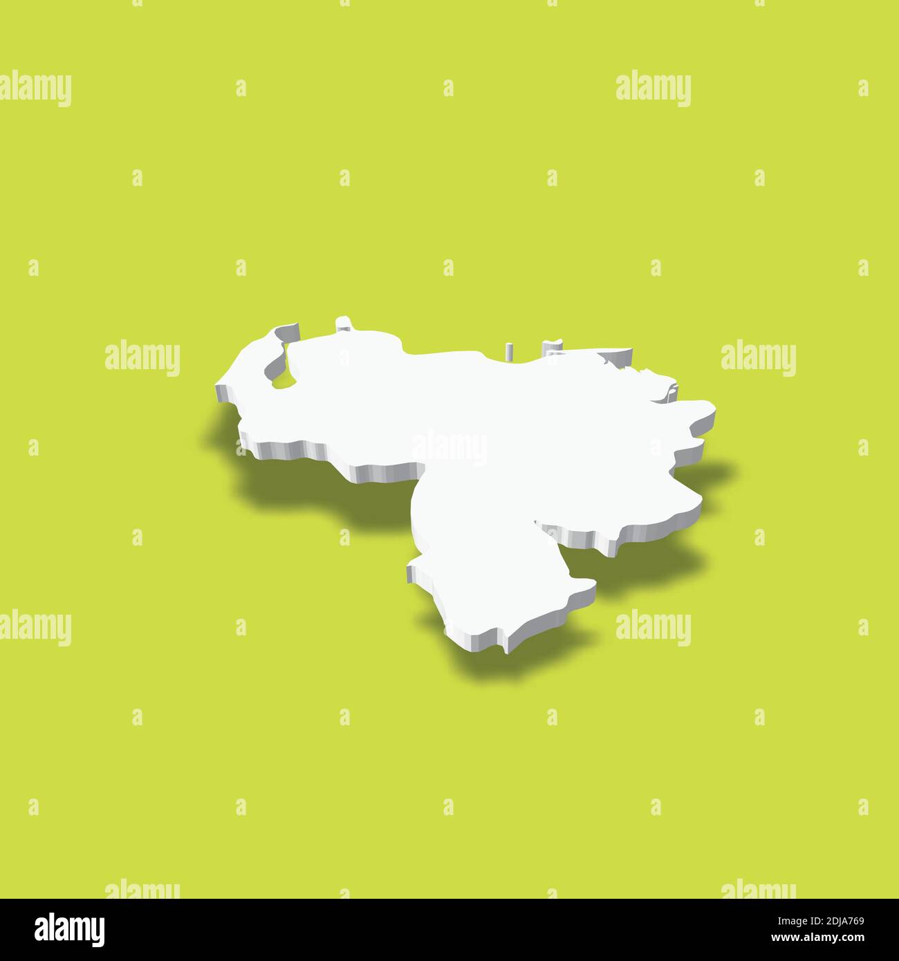 Venezuela Mapa Blanco De Silueta 3d De La Zona Del País Con Sombra Caída Sobre Fondo Verde 