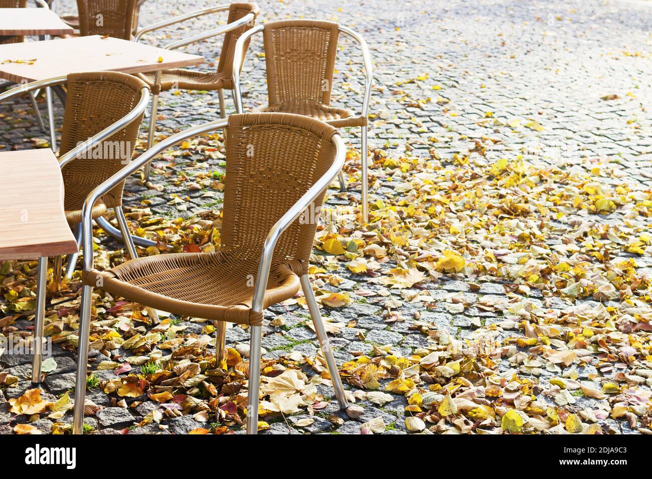 Vaciar café al aire libre en el otoño y espacio de texto Foto de stock