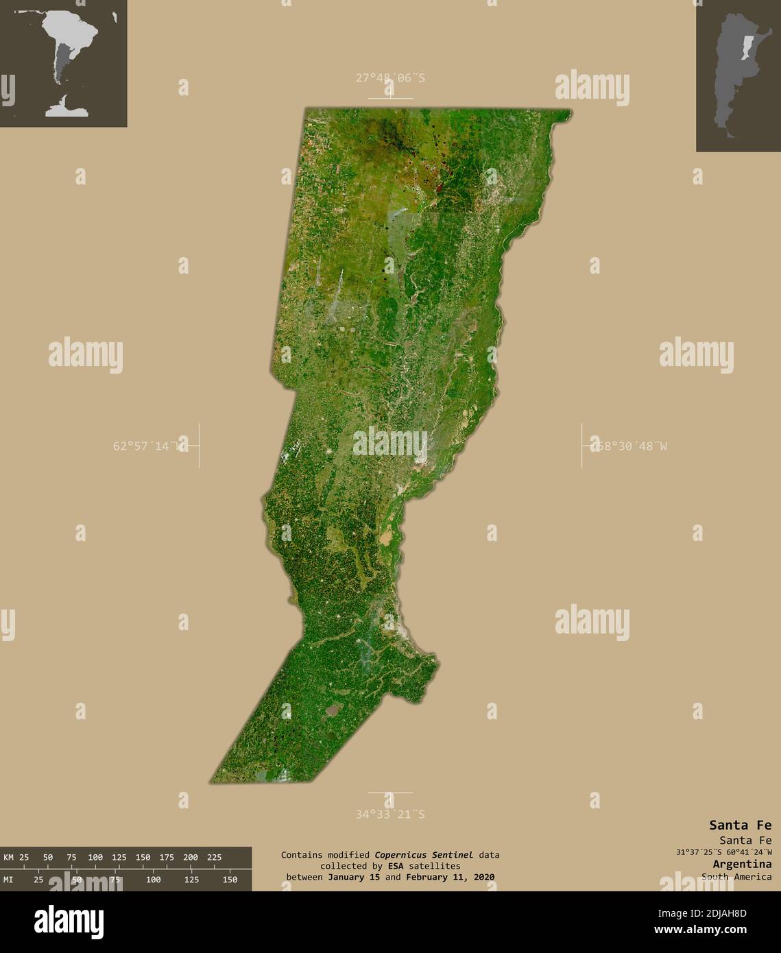 Santa Fe, provincia Argentina. Imágenes de satélite Sentinel2. Forma