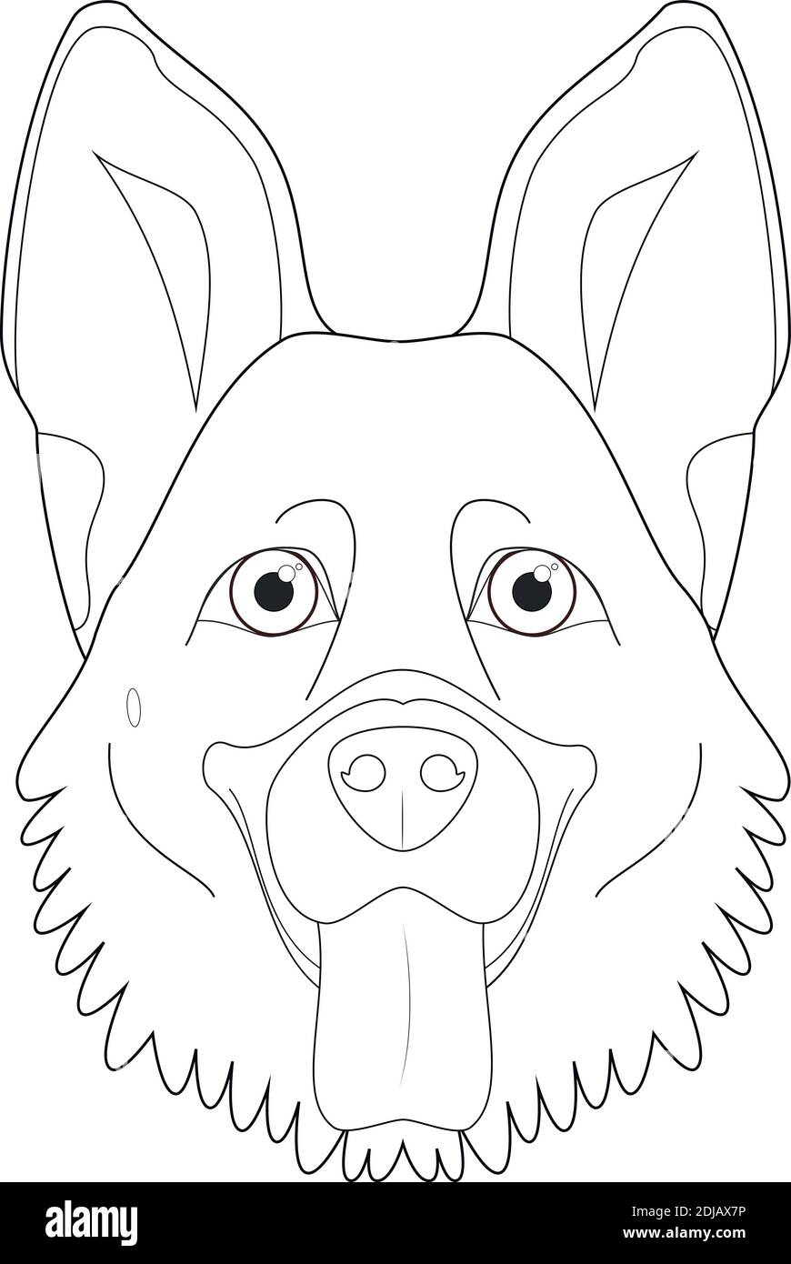 German Sheperd perro fácil de colorear dibujo vectorial de dibujos  animados. Aislado sobre fondo blanco Imagen Vector de stock - Alamy