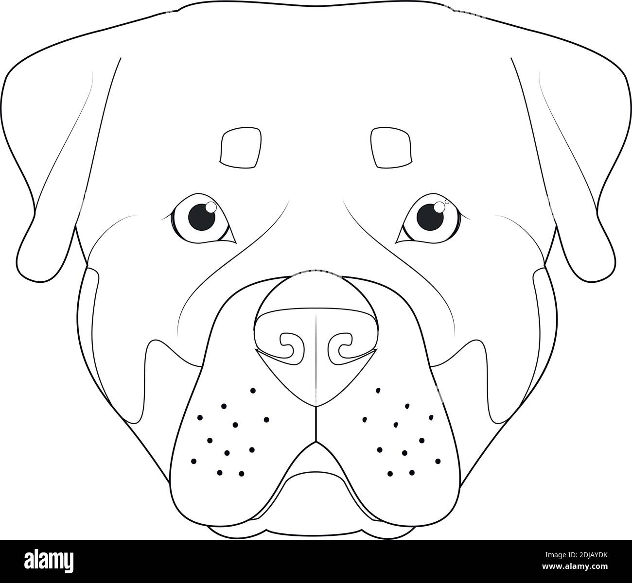 Rottweiler perro fácil de colorear dibujo vectorial de dibujos animados.  Aislado sobre fondo blanco Imagen Vector de stock - Alamy