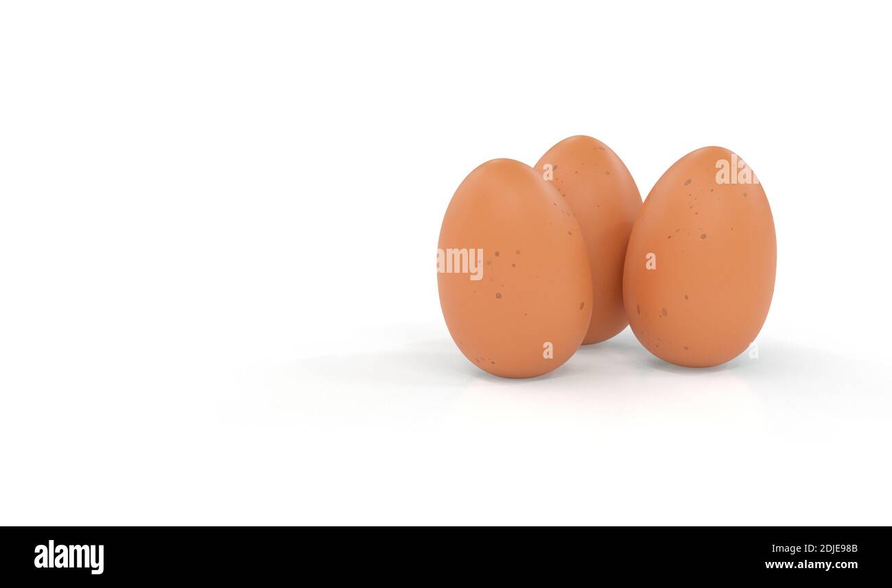 3 huevos sobre fondo blanco - representación 3D Foto de stock