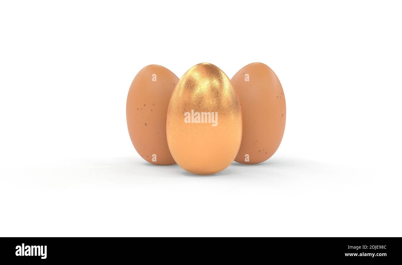 Huevo de oro sobre fondo blanco - renderizado en 3D Foto de stock