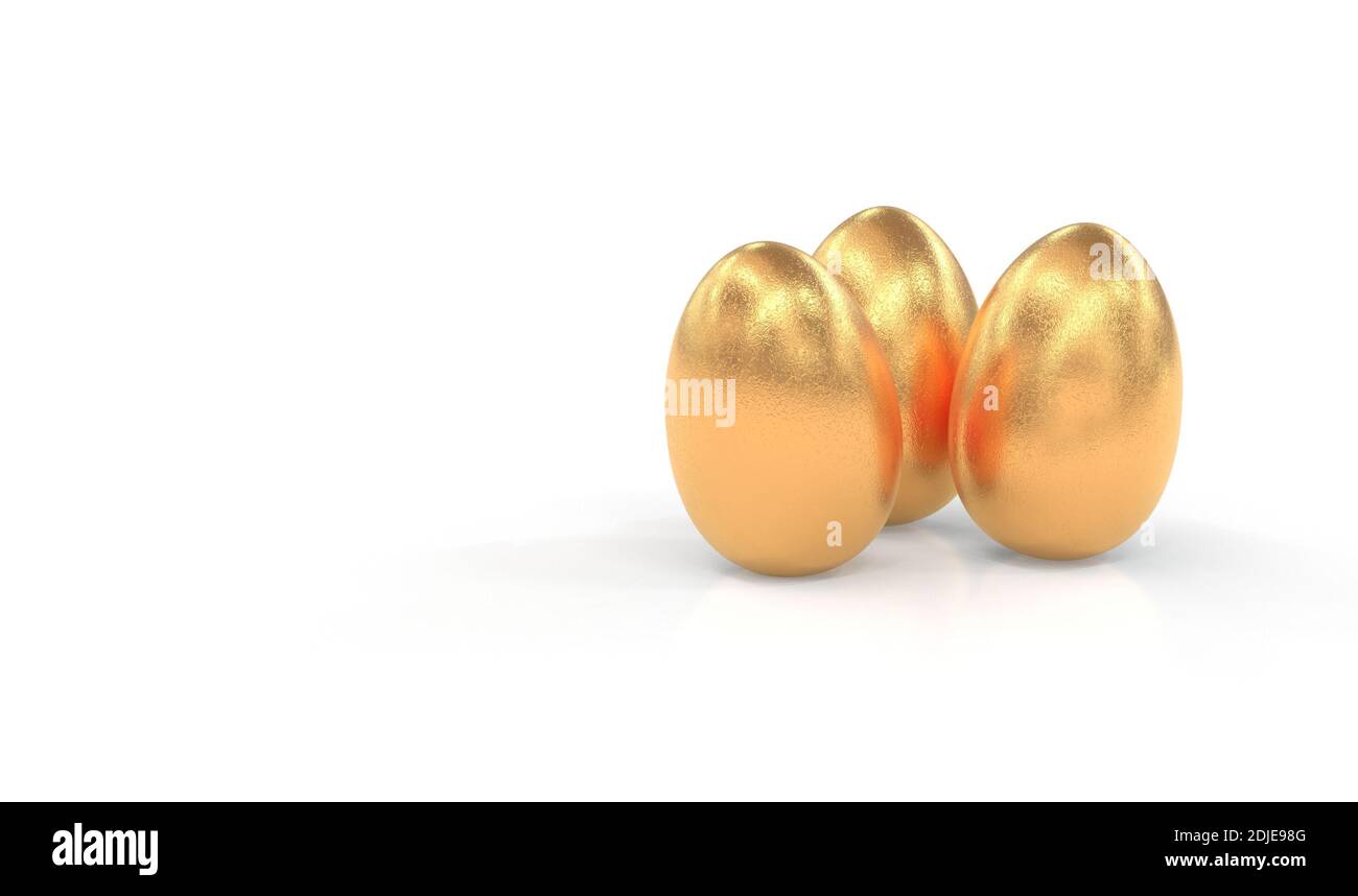 3 huevos de oro sobre fondo blanco - representación 3D Foto de stock