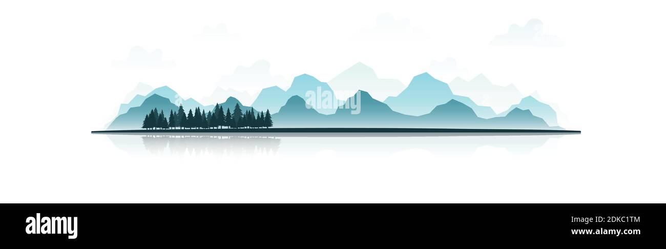 Panorama de montaña realista con bosque denso - Ilustración vectorial Ilustración del Vector