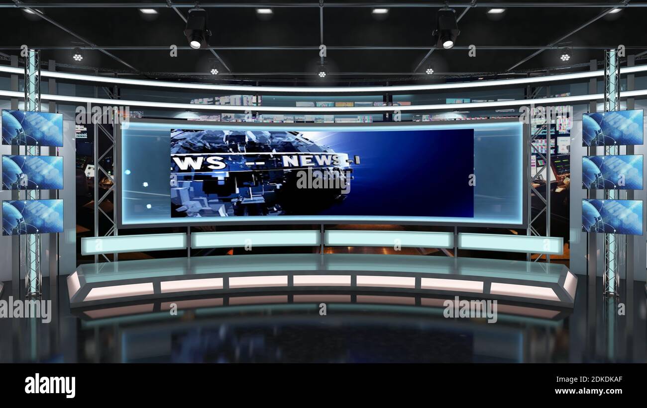 Virtual TV Studio News Set 1.2-13 Fondo de pantalla verde. Renderizado en 3d. Virtual set Studio para metraje de croma, donde quieras, con un simple se Foto de stock
