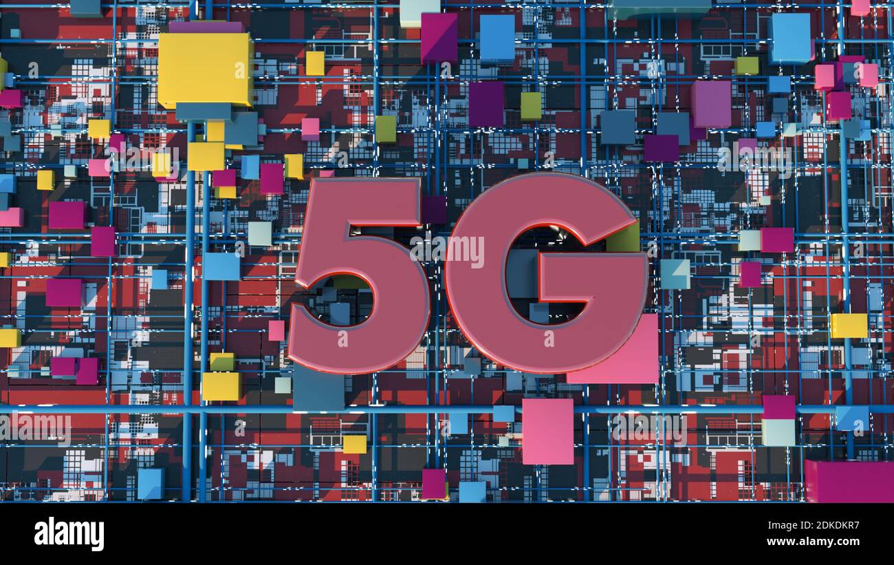 renderizar en 3d. 5 G de fondo tecnológico Foto de stock
