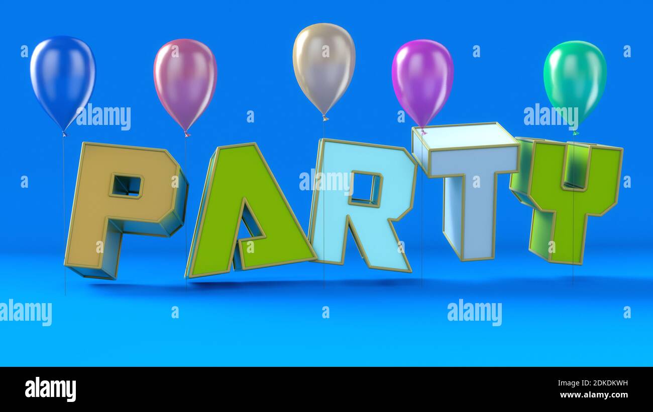 renderizar en 3d. Fiesta y globos de fondo Foto de stock