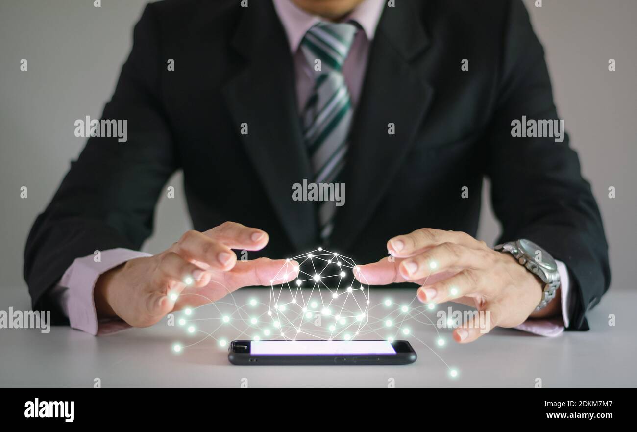 Imagen compuesta digital de Businessman con teléfono móvil Foto de stock