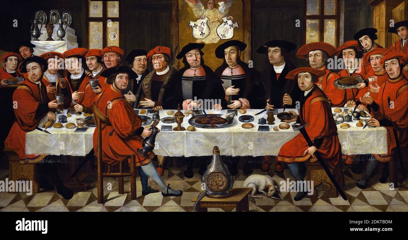 Una comida con caballeros de Liere 1600-1700 Holanda, Holanda, ( la composición recuerda las representaciones de la última Cena ) la última Cena se refiere a la última comida que Jesucristo tomó con sus discípulos. Foto de stock