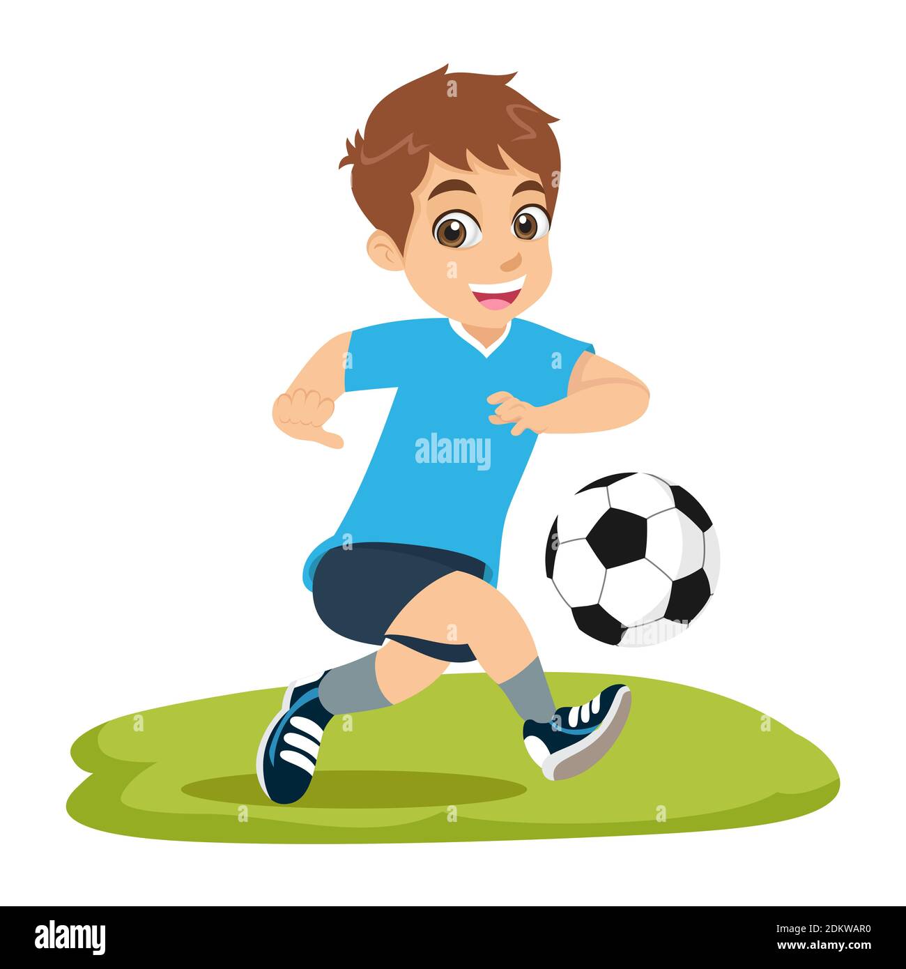 Niño de dibujos animados jugando al fútbol