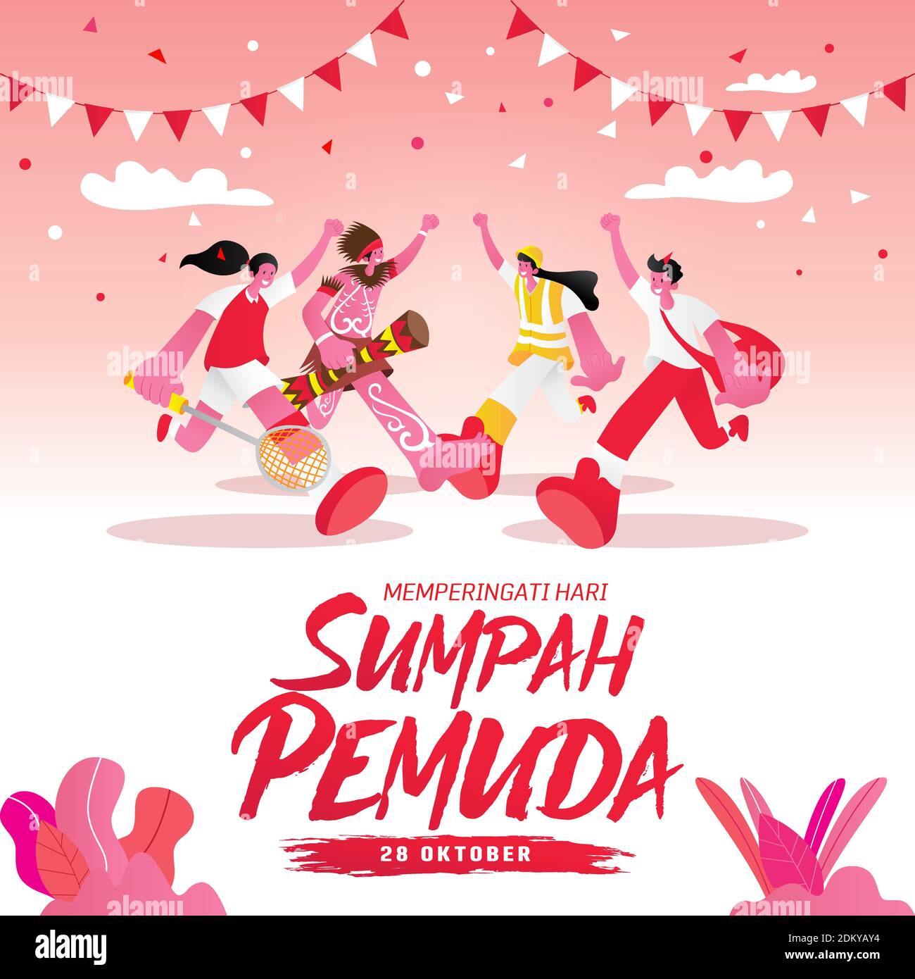Ilustración vectorial. selamat hari Sumpah pemuda. Traducción: Feliz promesa de la juventud Indonesia. Adecuado para tarjetas de felicitación, pósteres y pancartas Ilustración del Vector