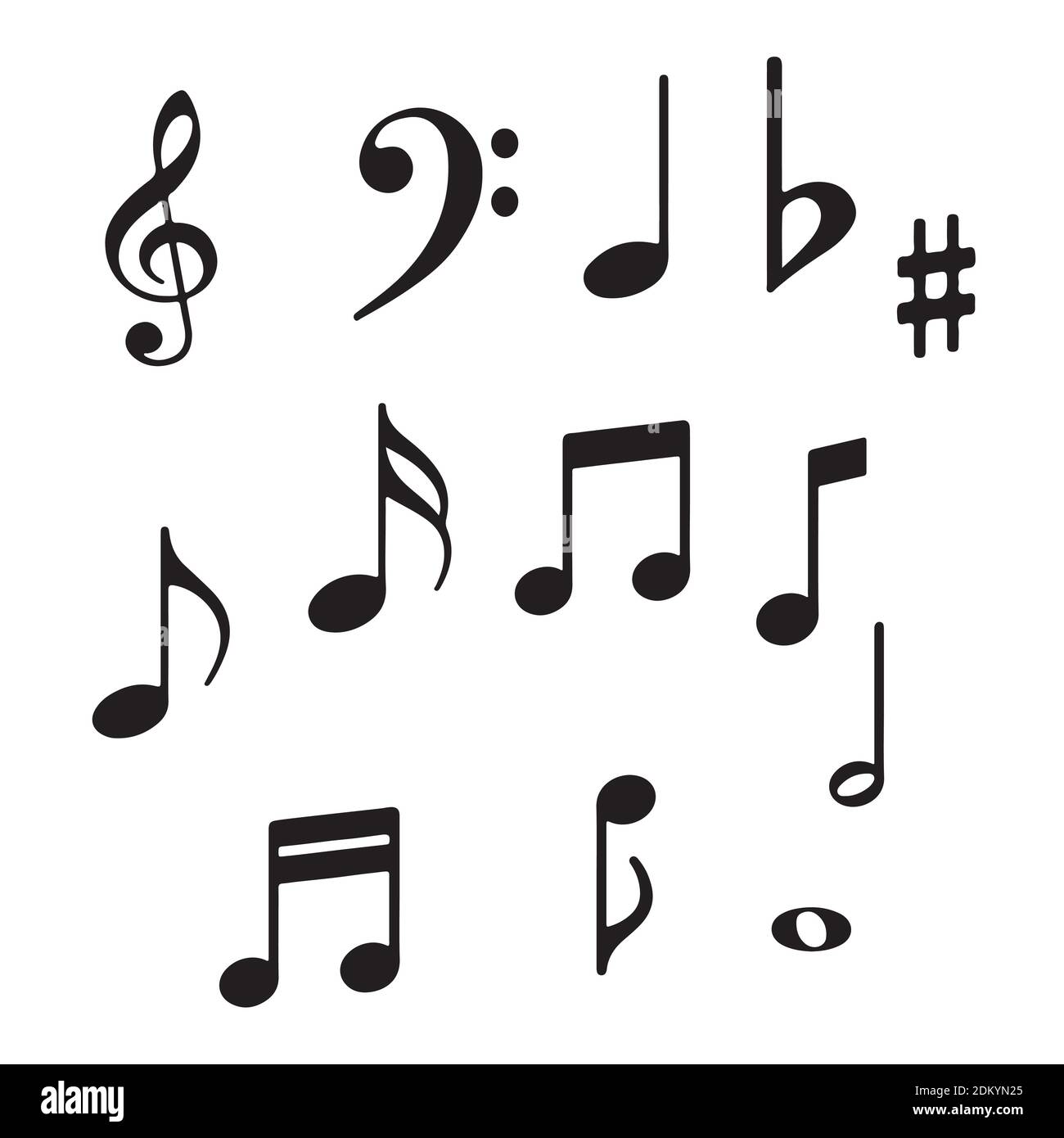 Iconos de notas musicales. Señales clave musicales. Símbolos vectoriales  sobre fondo blanco Imagen Vector de stock - Alamy
