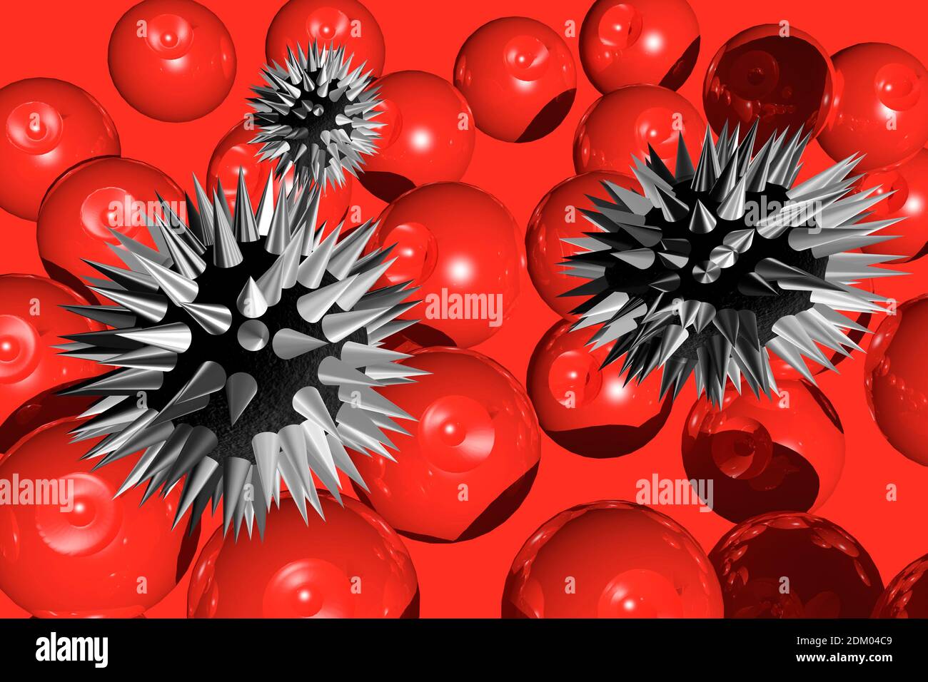 Macro photography of coronavirus SARS COV 2 Covid 19 Mexico representation seen under a microscope study and observation in Mexico City Foto de stock