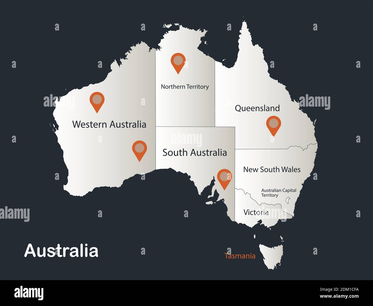 Mapa de Australia, Infographics diseño plano colores blanco nieve, con