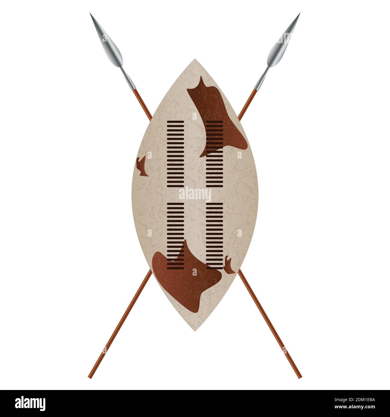 Escudo africano y lanzas aisladas sobre blanco, ilustración vectorial 3d  Imagen Vector de stock - Alamy