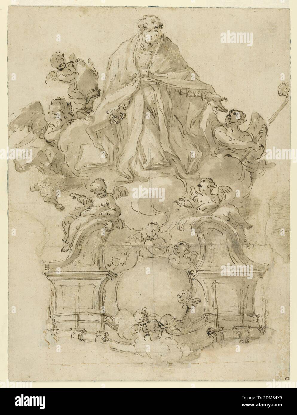 Diseño para una pintura de pared, Italia, 1630-1670, dibujo Foto de stock