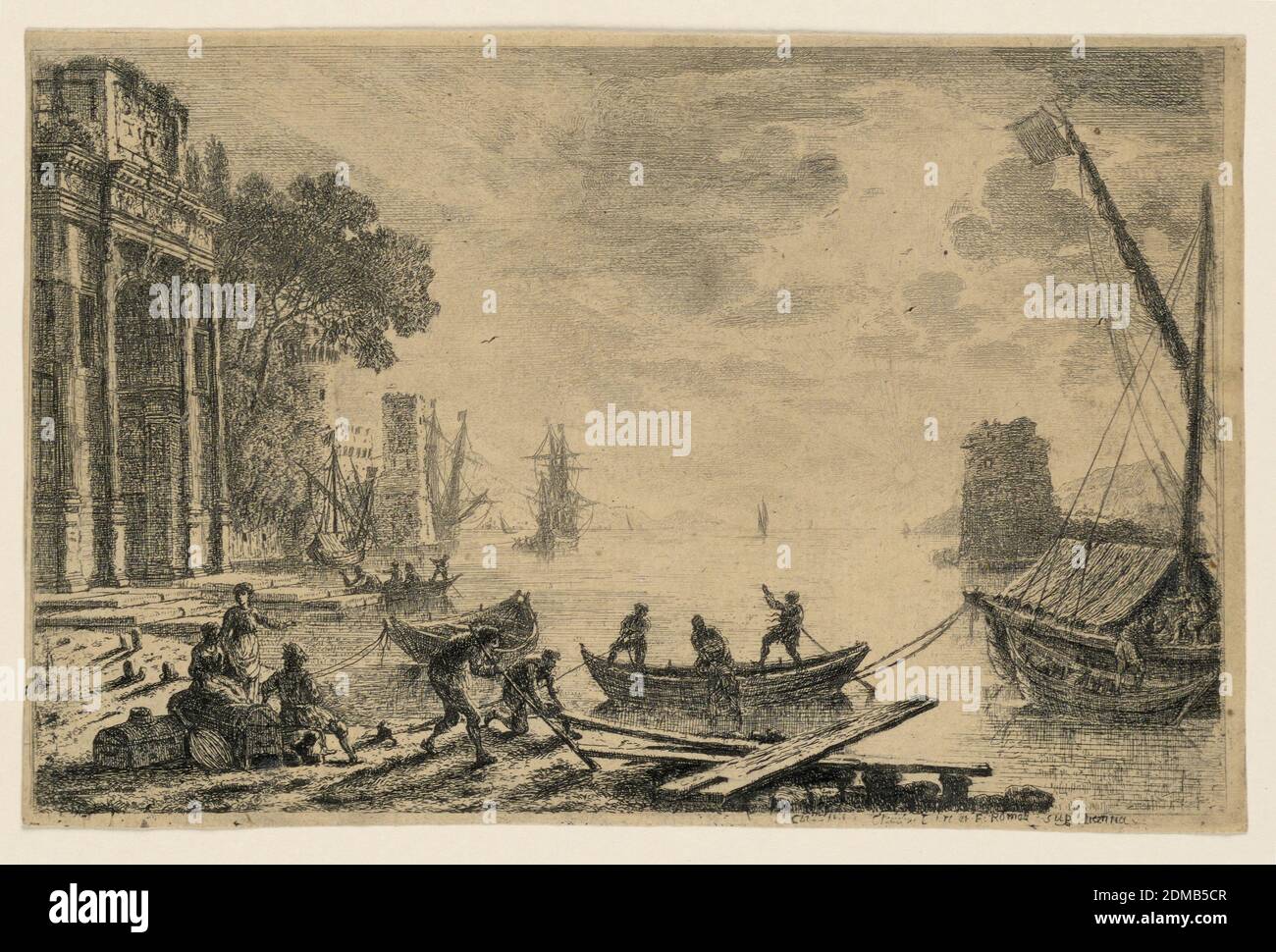 Harbor Scene, Claude Lorrain, francés, 1604 - 1682, grabado sobre papel, Francia, 1634, impresión Foto de stock