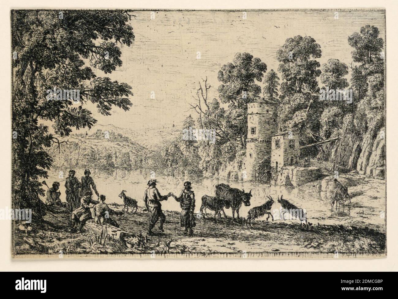 Danza en la orilla del río, Claude Lorrain, francés, 1604 - 1682, grabado sobre papel, Francia, 1634, impresión Foto de stock