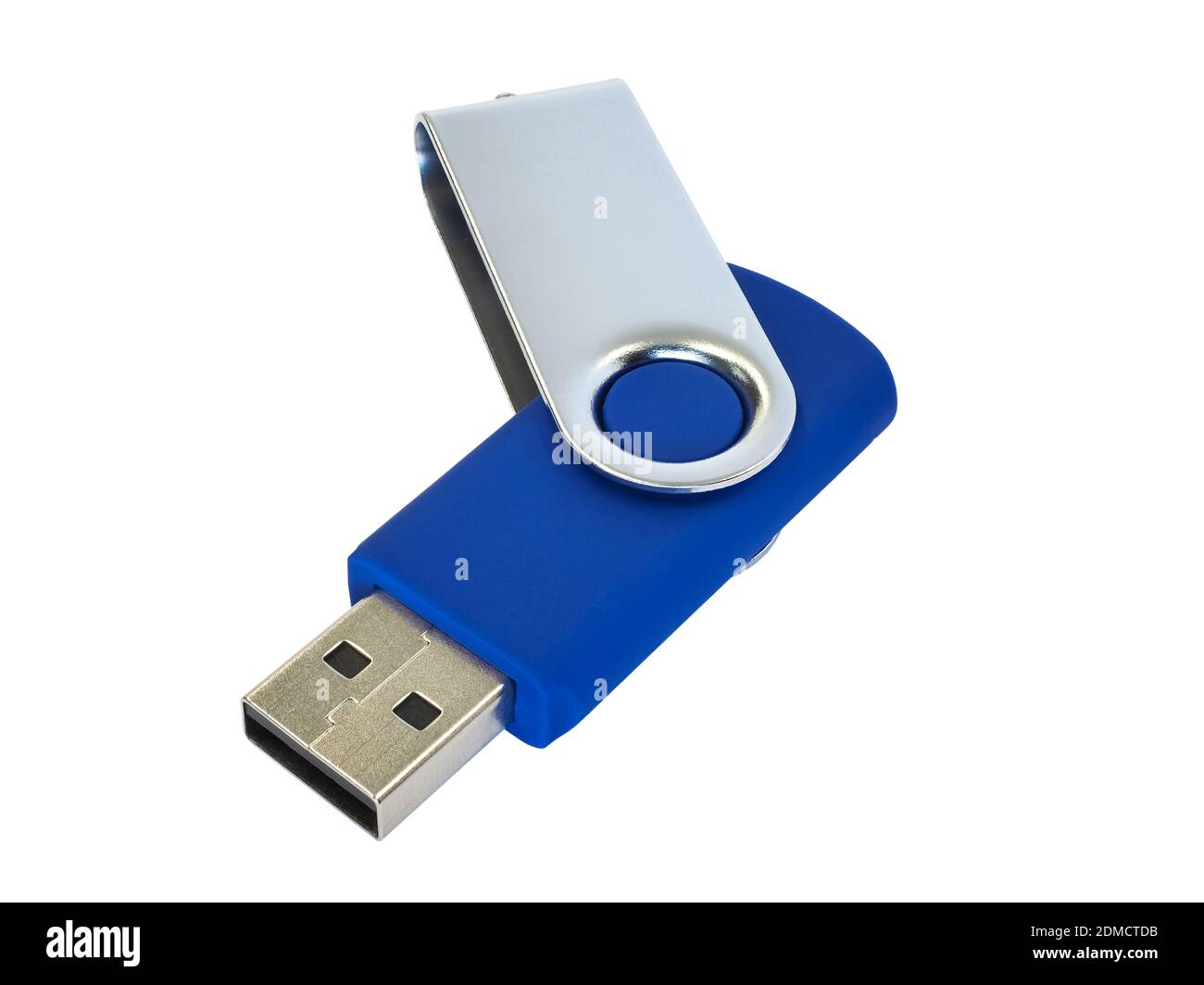 Primer plano de la memoria flash USB. Cuerpo azul con tapa plateada.  Aislado sobre fondo blanco. Fotografía macro de alta calidad Fotografía de  stock - Alamy