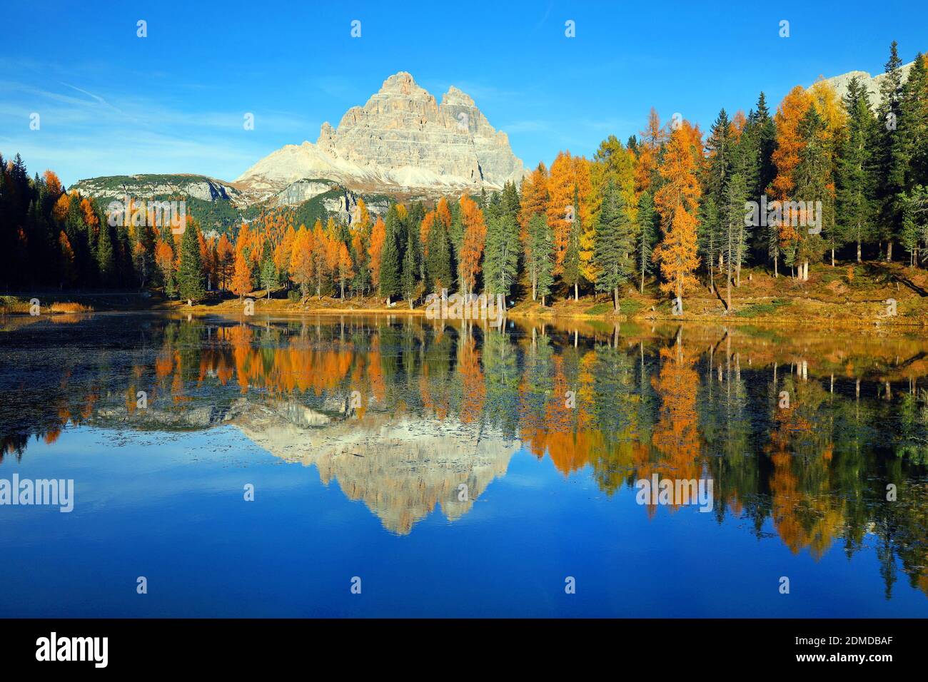Reflejo de los árboles en el lago contra el cielo durante el otoño Foto de stock
