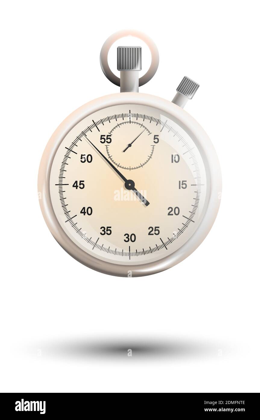 cronómetro mecánico de oro blanco realista con las manos y la cara del  reloj. Cuenta atrás, medición de velocidad. Vector de color Imagen Vector  de stock - Alamy