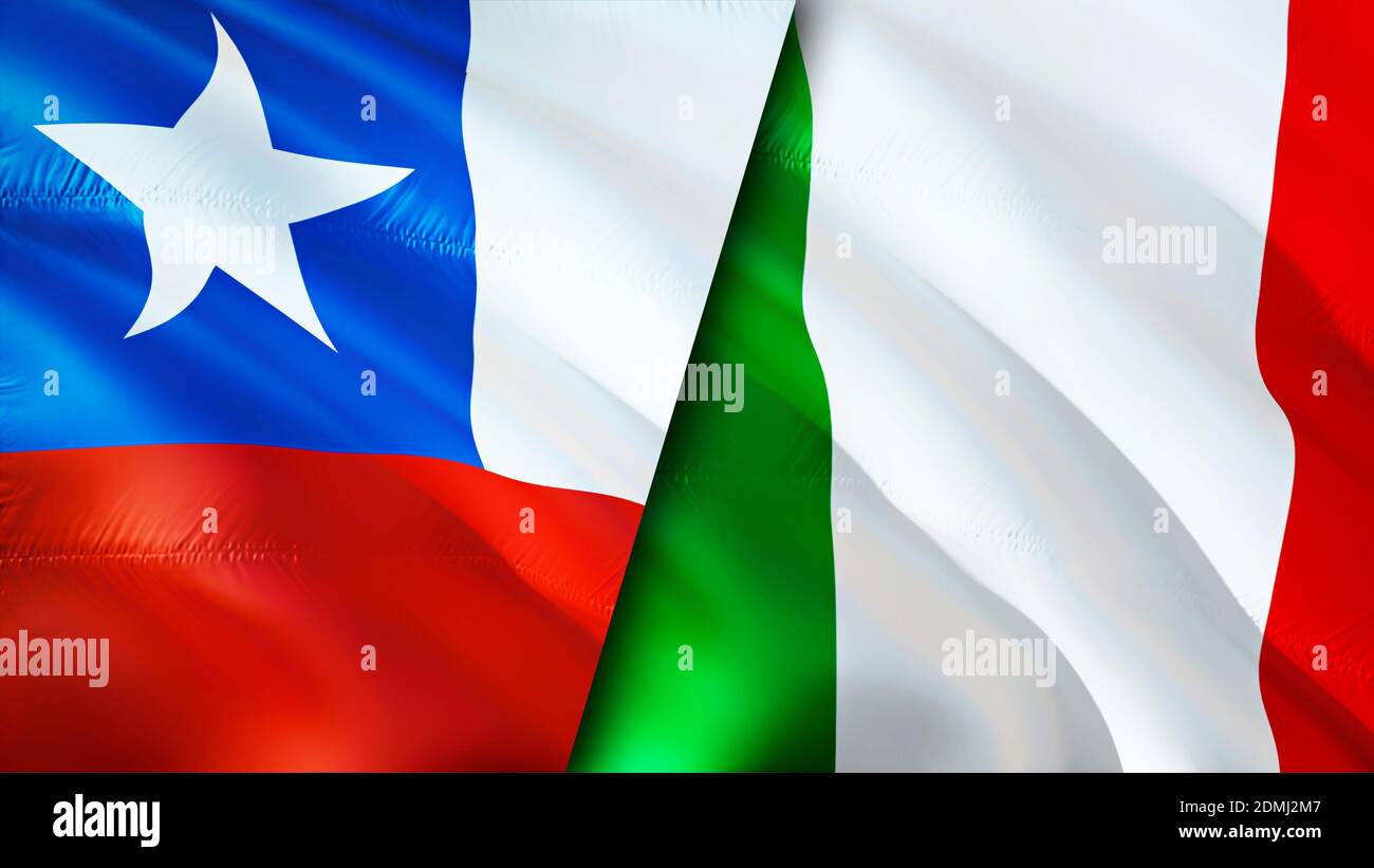 Banderas de Chile e Italia. Diseño de bandera de espeleología en 3D