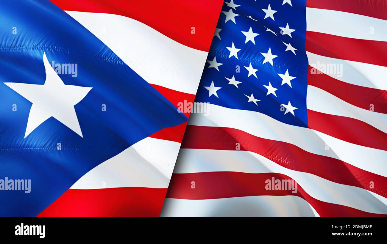 Banderas de Puerto Rico y USA. Diseño de bandera de espeleología en 3D. Puerto  Rico USA bandera, foto, papel tapiz. Puerto Rico vs USA imagen, rendering  3D. Puerto Rico EE.UU. Rel Fotografía