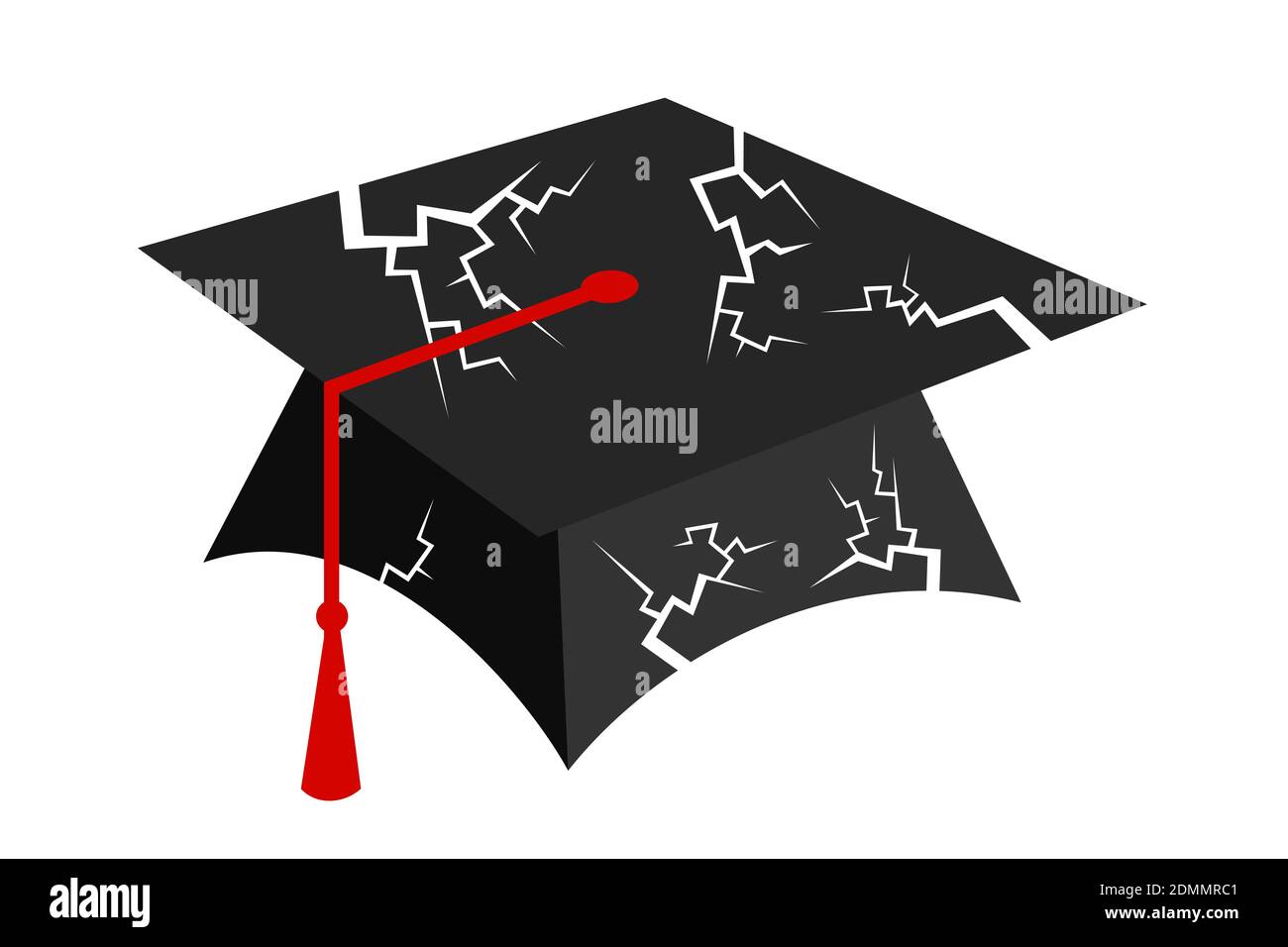 El deterioro y deterioro de la calidad del sistema educativo: La universidad, la academia y la universidad están empeorando y disminuyendo. Ilustración vectorial. Foto de stock