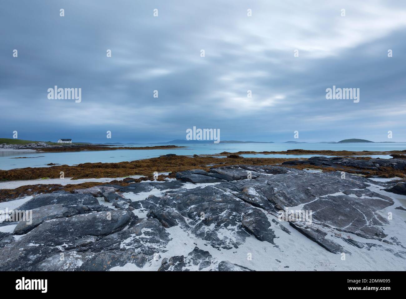 Playa Eriskay al atardecer, Uist del Sur, Hébridas Exteriores, Escocia Foto de stock
