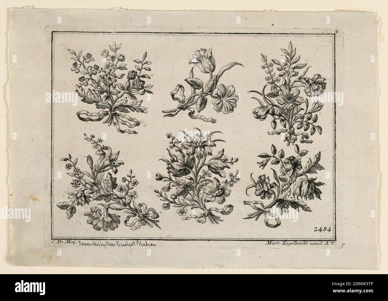 Flores, Martin Engelbrecht, alemán, 1684–1756, grabado en papel, seis nariz, dispuesto en dos filas., Augsburg, Alemania, Francia, 1725-1750, impresión Foto de stock