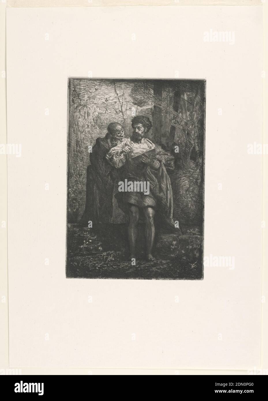 La muerte llega al artista, François-Nicolas Chifflart, francés, 1825 - 1901, grabado en tinta negra sobre papel blanco, Francia, ca. 1860, impresión Foto de stock