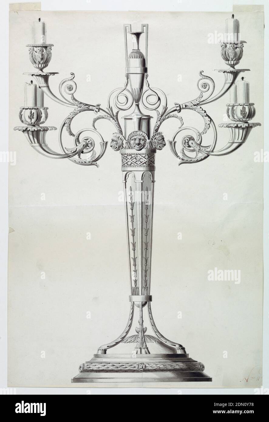 Diseño para un Candelabro, Joseph Anton Seethaler II, alemán, 1799–1868, tinta negra y pluma, cepillo y lavado gris sobre papel, Alemania, 1800, dibujo Foto de stock