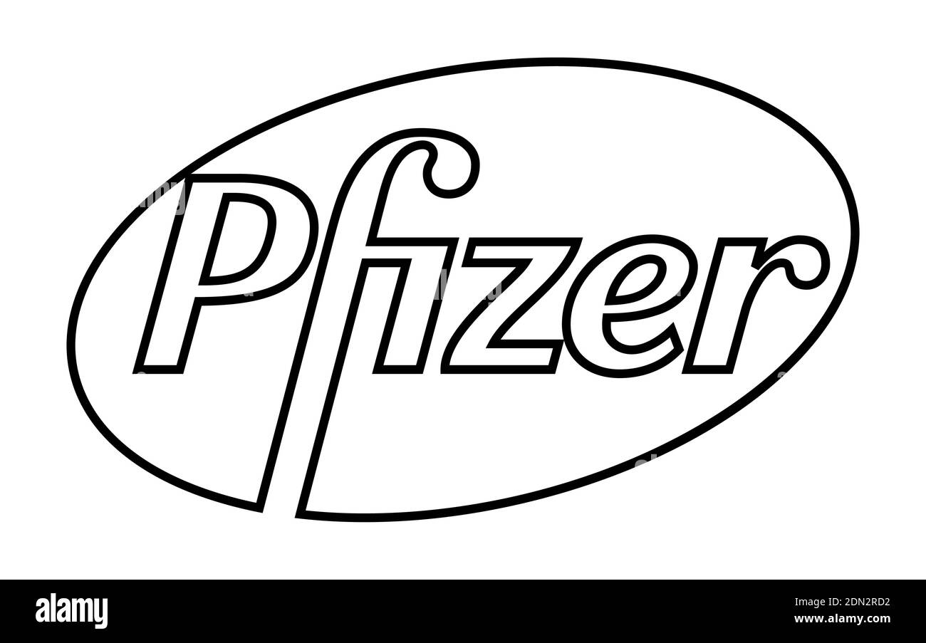 Pfizer Vector Logo - Black Color Silhouette - Corporación farmacéutica estadounidense que investiga y desarrollo de vacunas y productos médicos. Farmacia Ilustración del Vector