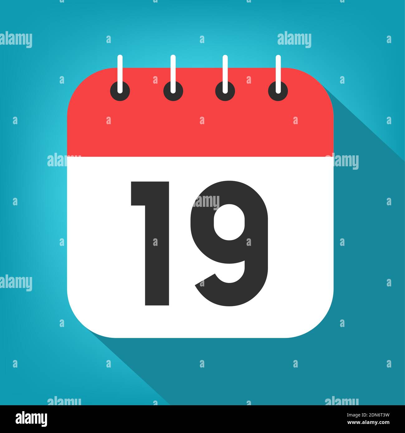 Día calendario 19. Número diecinueve en un papel blanco con borde rojo sobre vector de fondo azul. Ilustración del Vector