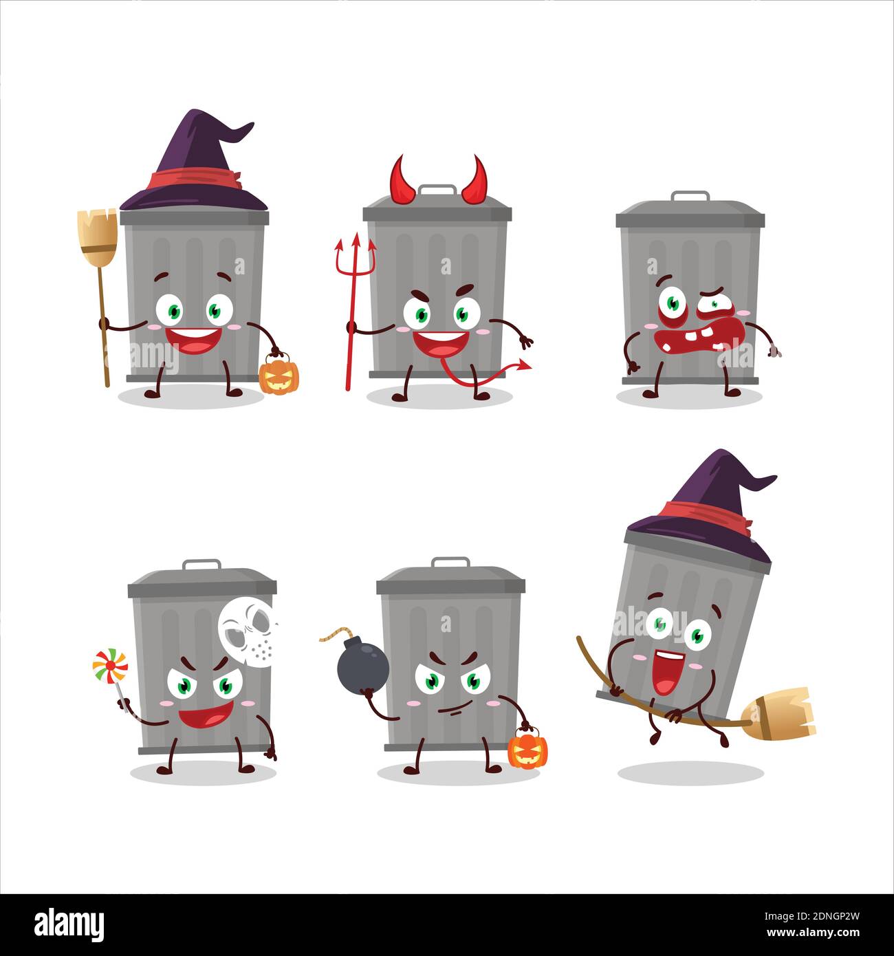 Emoticones de la expresión de Halloween con carácter de dibujos animados de la papelera. Ilustración vectorial Ilustración del Vector