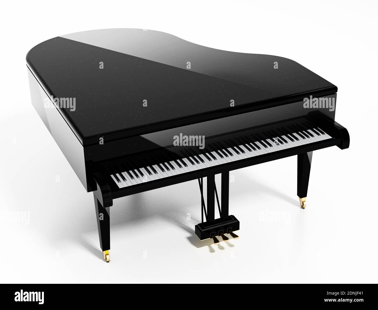 Piano de cola genérico aislado sobre fondo blanco. Ilustración 3D. Ilustración 3D. Foto de stock