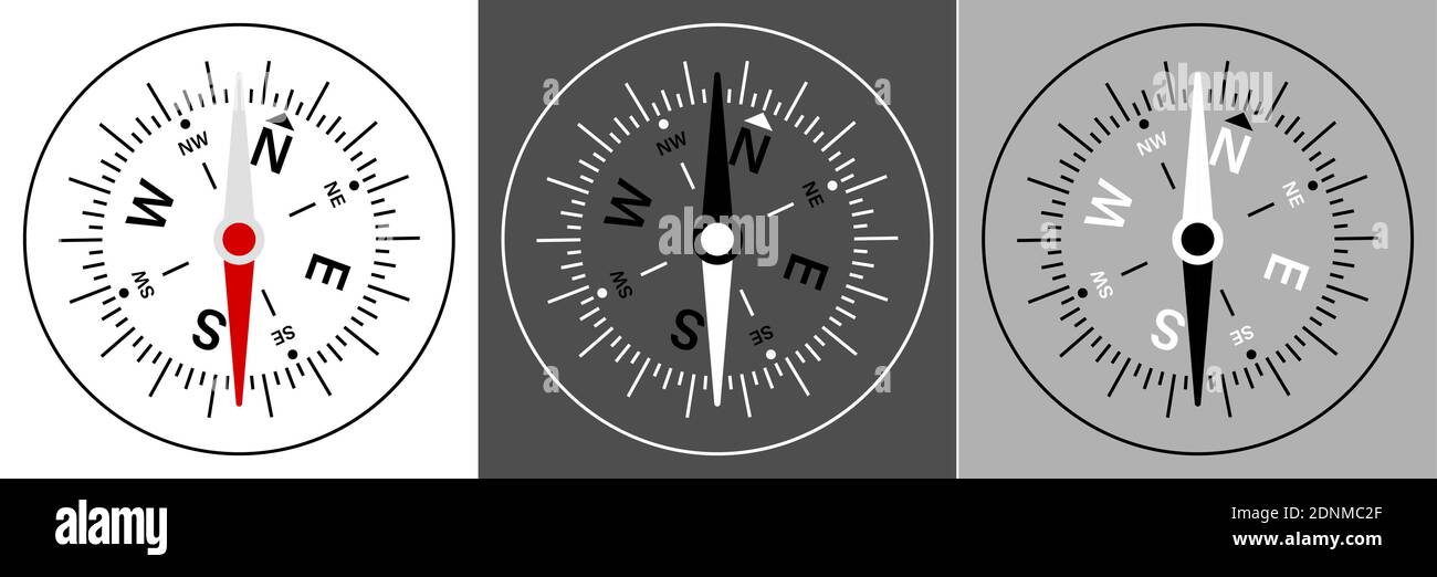 dial of the compass schematic representation with an arrow and scale