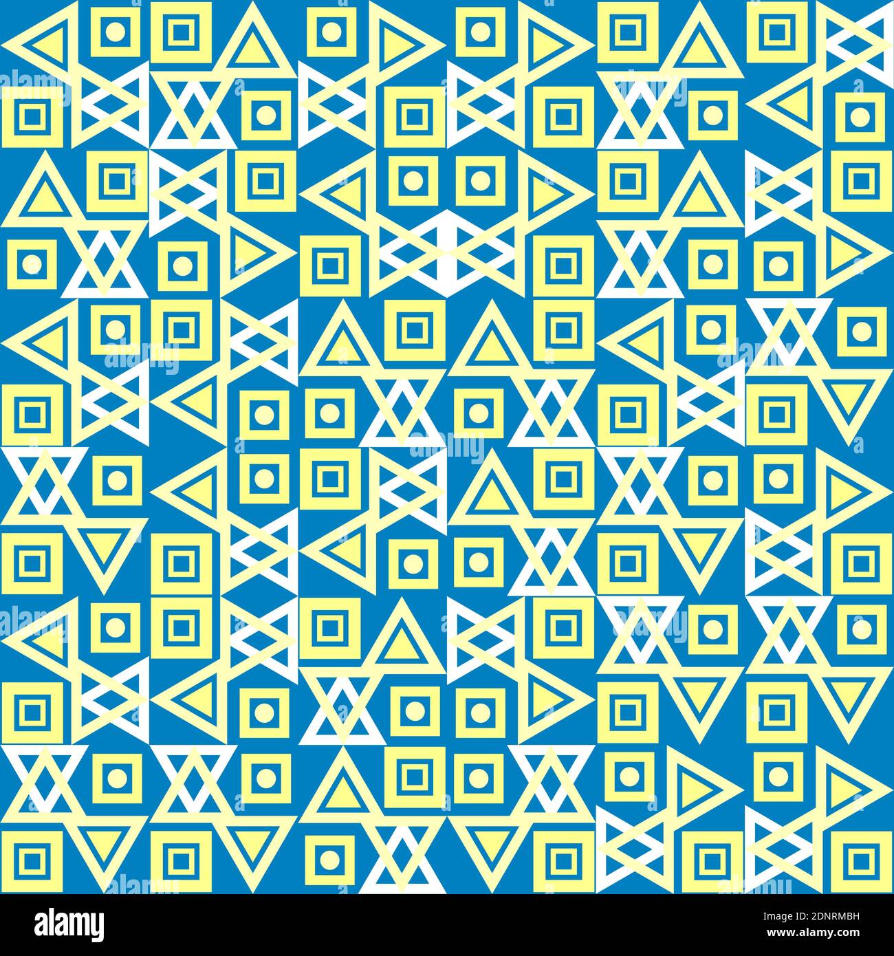 Patrón geométrico en mosaico en formas variadas y colores claros sobre fondo azul. Diseño gráfico geométrico. Foto de stock
