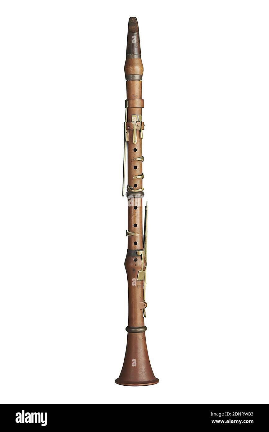 Grenser & Wiesner, clarinet in A, boxwood, horn, brass, rosewood, twine,  leather, total: length: 682 mm, stamp engraving: on upper piece and upper  lower piece: GRIESLING, & SCHLOTT, above: Prussian heraldic eagle,