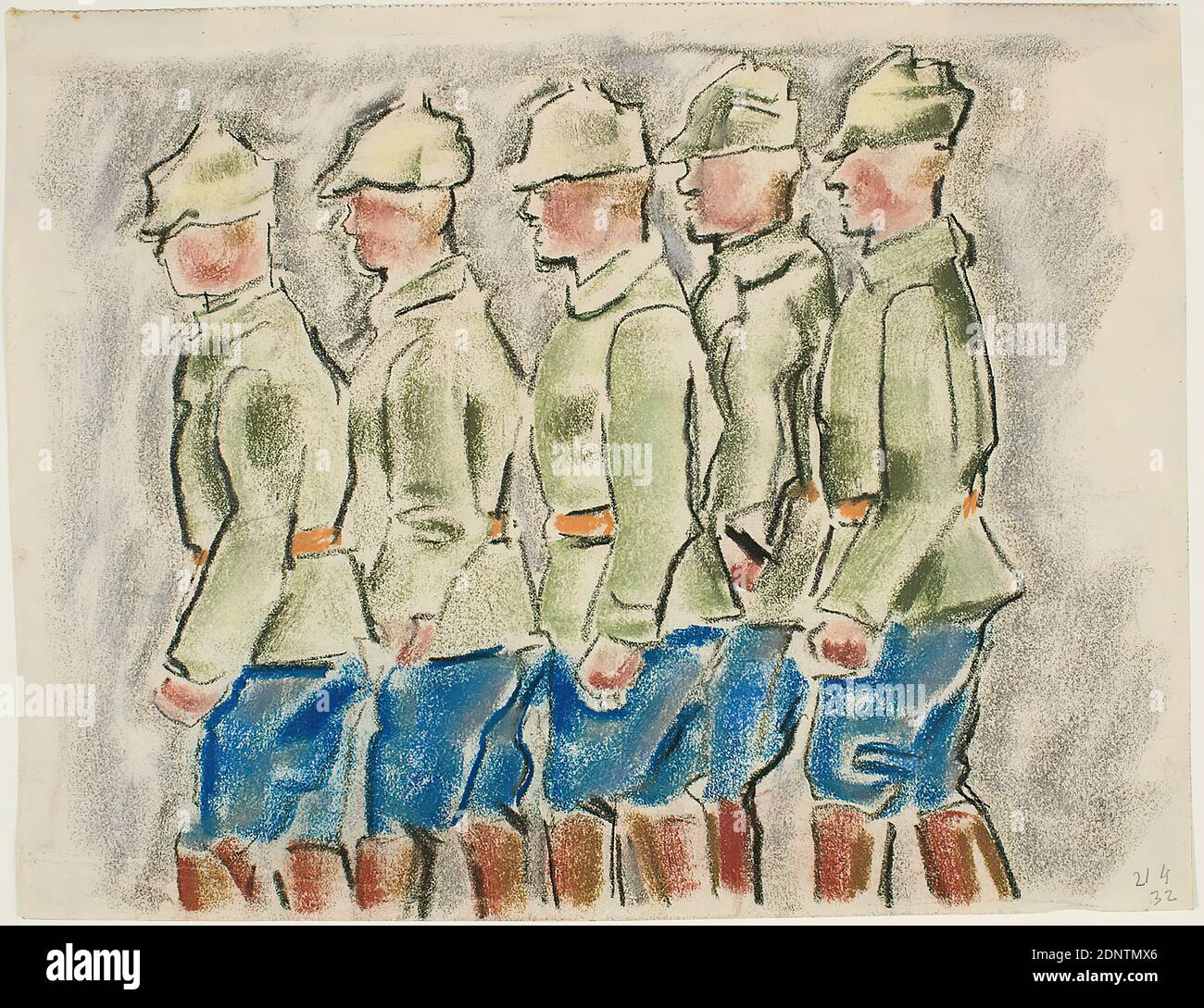 Gustav Heinrich Wolff, reclutas rusos, papel de dibujo, tiza pastel, dibujo,  pastel sobre papel de dibujo, total: Altura:  cm; ancho:  cm,  fechado en lápiz en la parte inferior derecha: 21