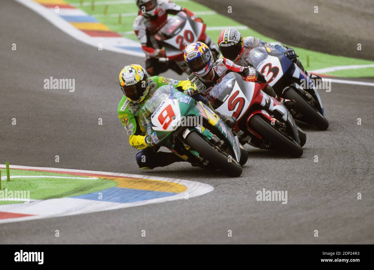 Barros (BRA), Abe (JP) Aoki (JP), Francia motocicleta GP 1998, le Castellet Foto de stock